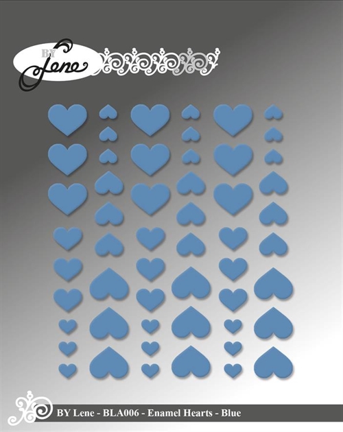 By Lene Enamel hearts Blå 54 stk 11x13, 8x10 & 5x6mm